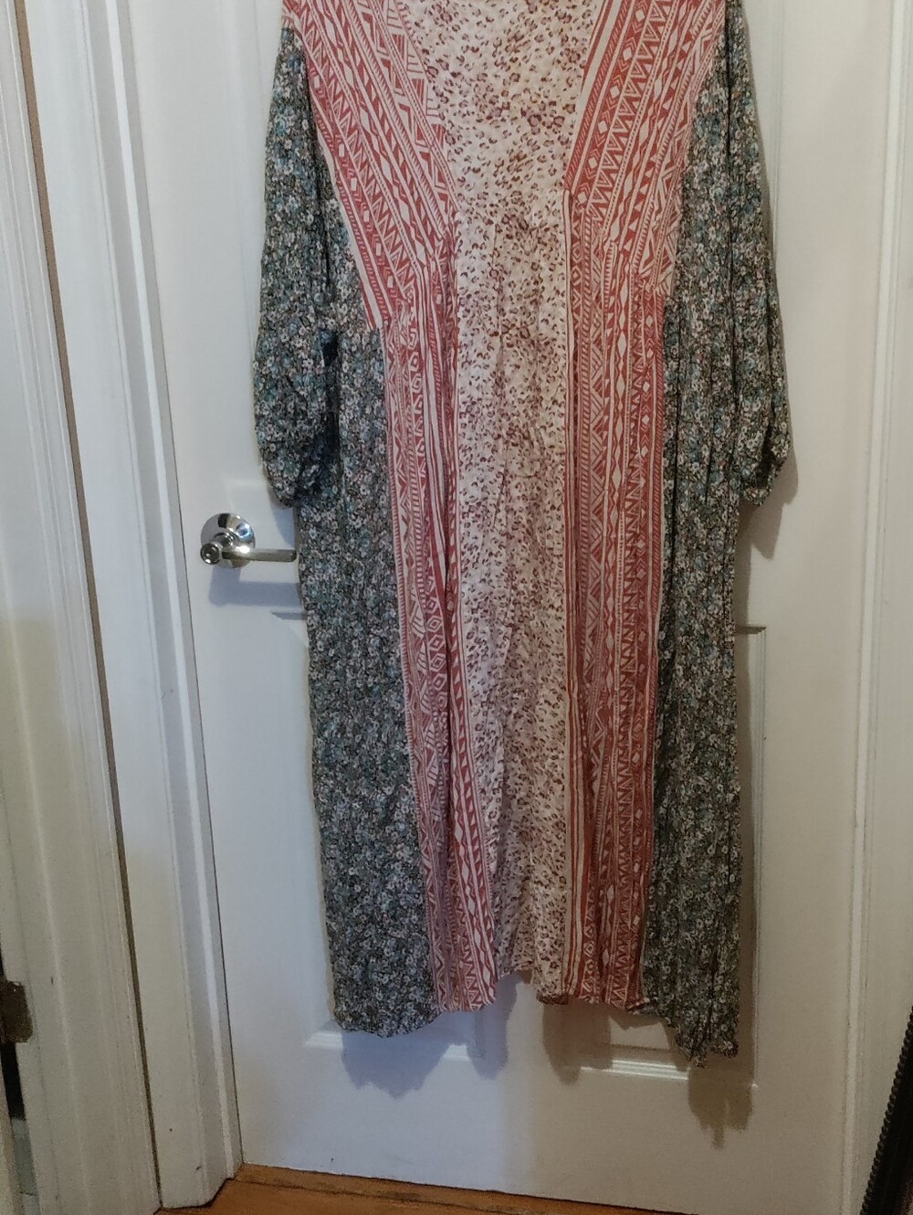 Mixed-Print Maxi Dress in Dusty Rose and Olive